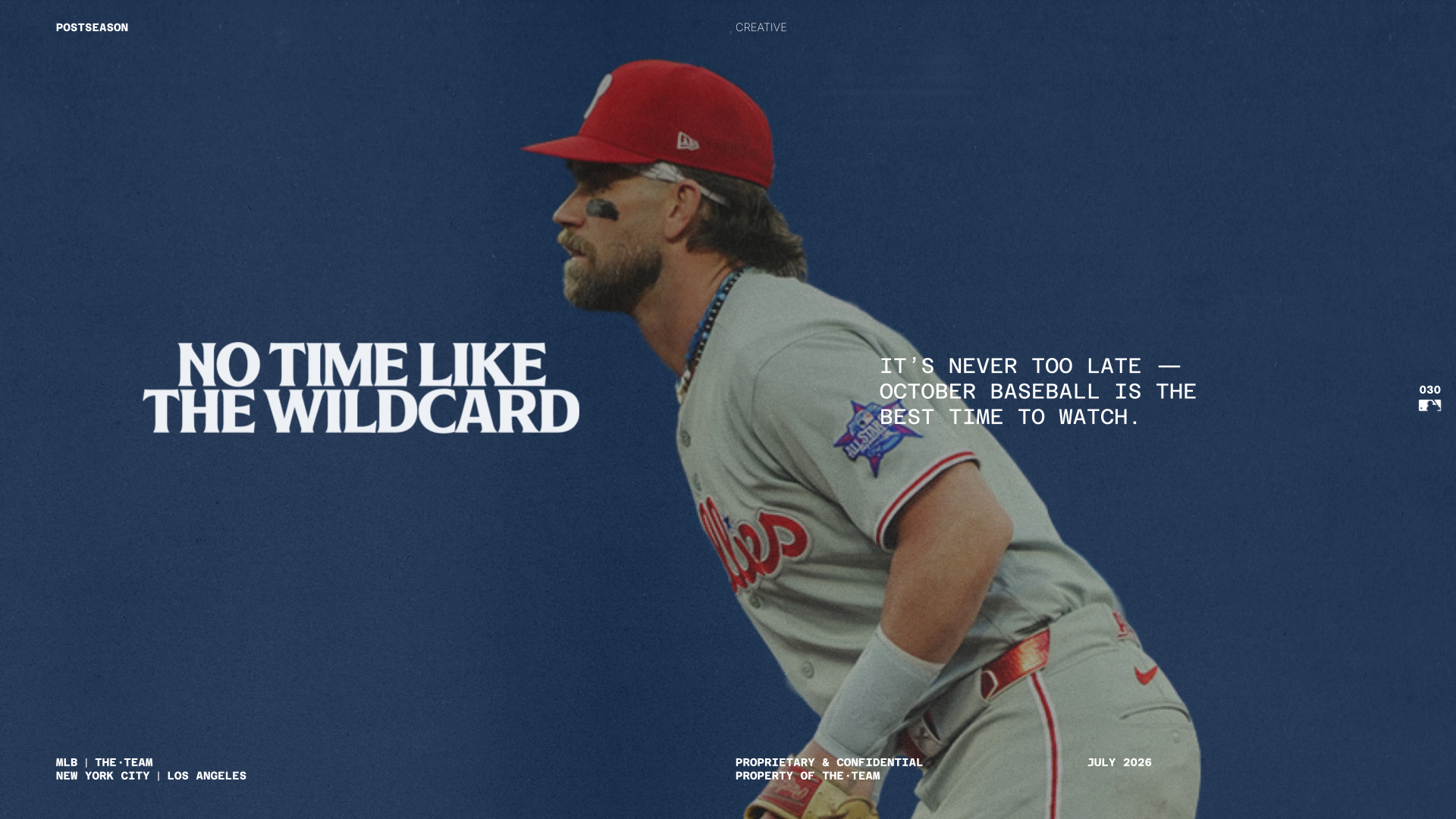 No time like the Wildcard — Bryce Harper against the campaign's blue background.